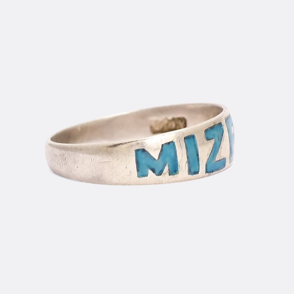 Victorian Turquoise Enamel MIZPAH Ring