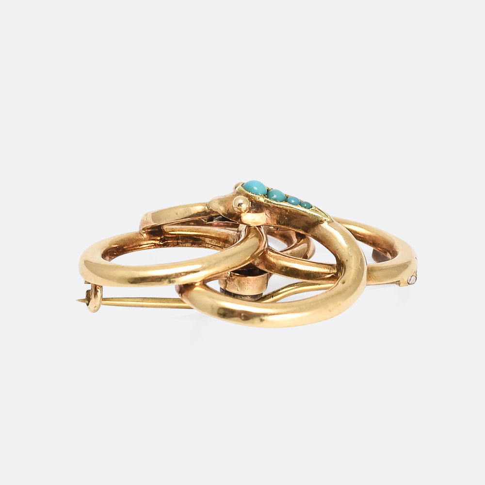 Victorian Turquoise Serpent Ouroboros Brooch