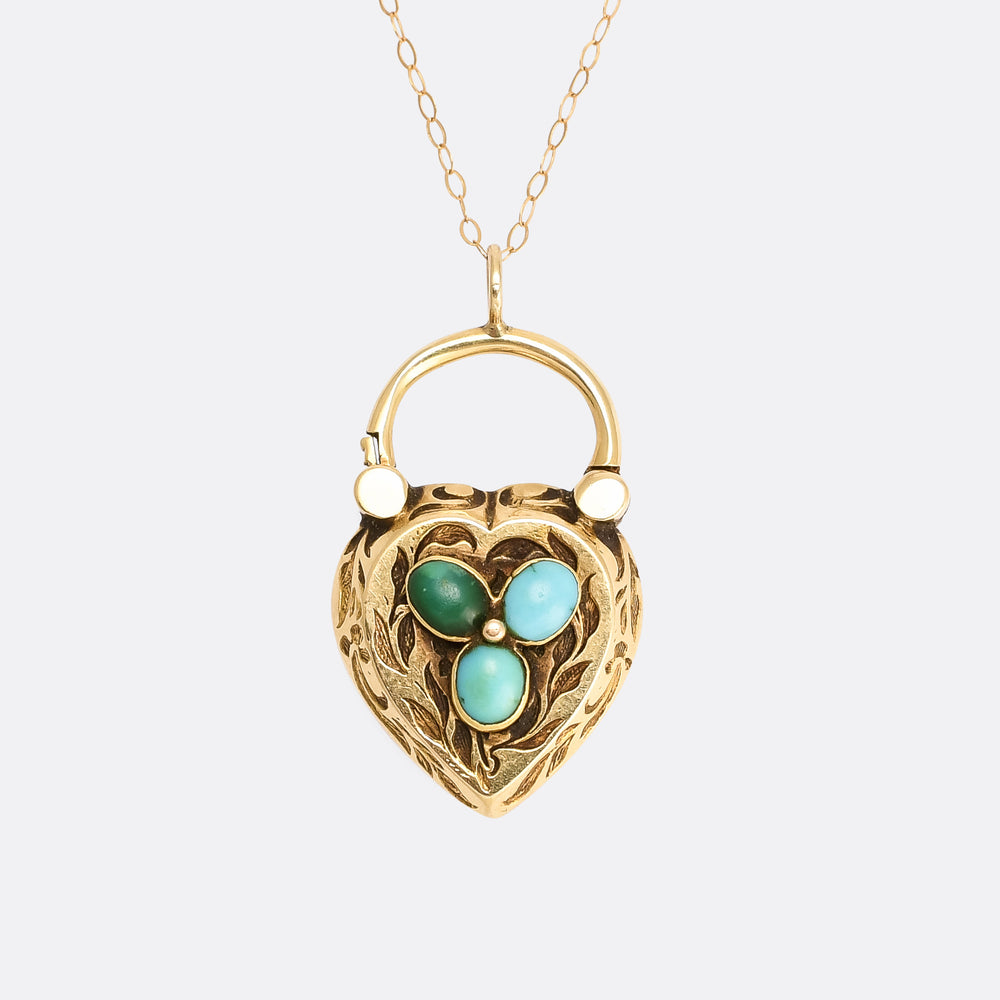 Victorian Turquoise Trefoil Heart Padlock Locket
