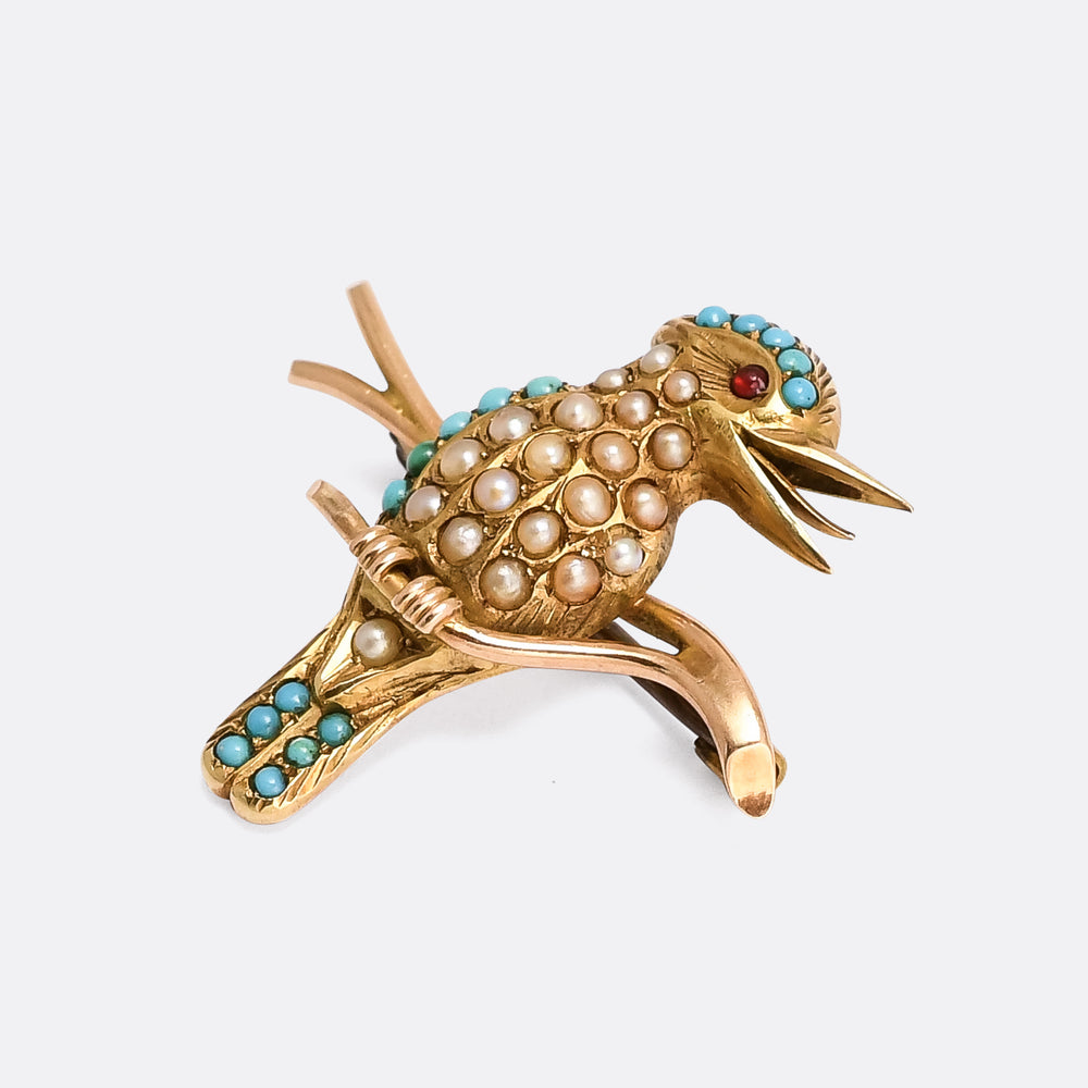 Victorian Turquoise & Pearl Kookaburra Brooch
