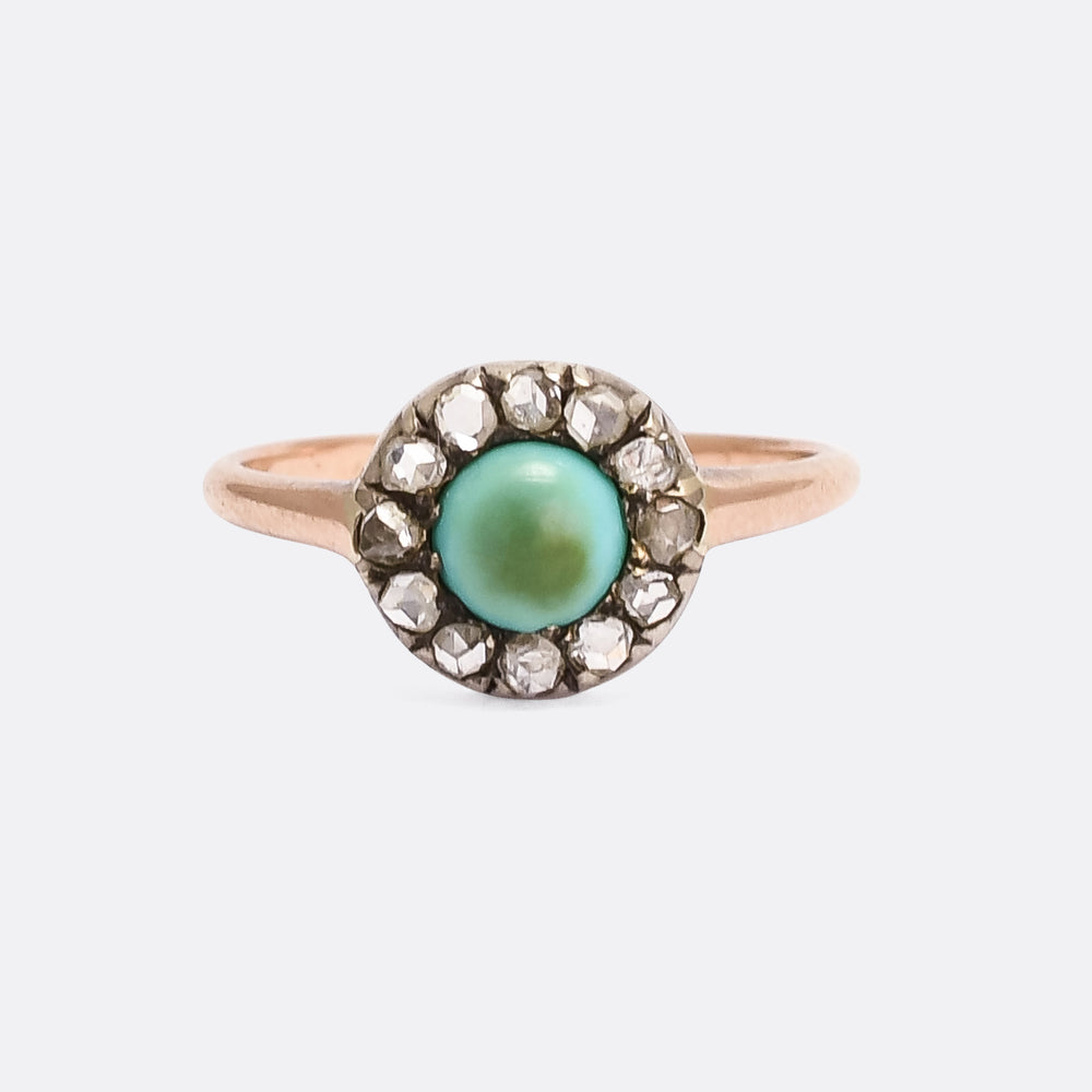 Victorian Turquoise & Rose Diamond Cluster Ring