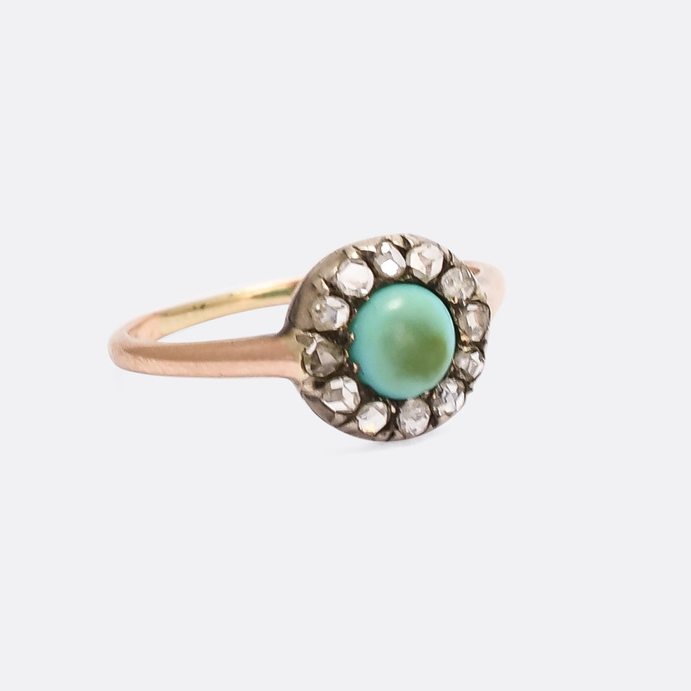 Victorian Turquoise & Rose Diamond Cluster Ring