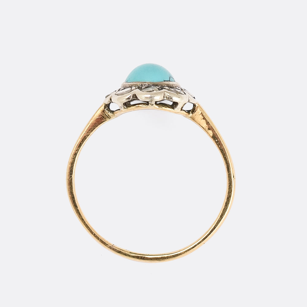 Victorian Turquoise & Rose Diamond Flower Ring