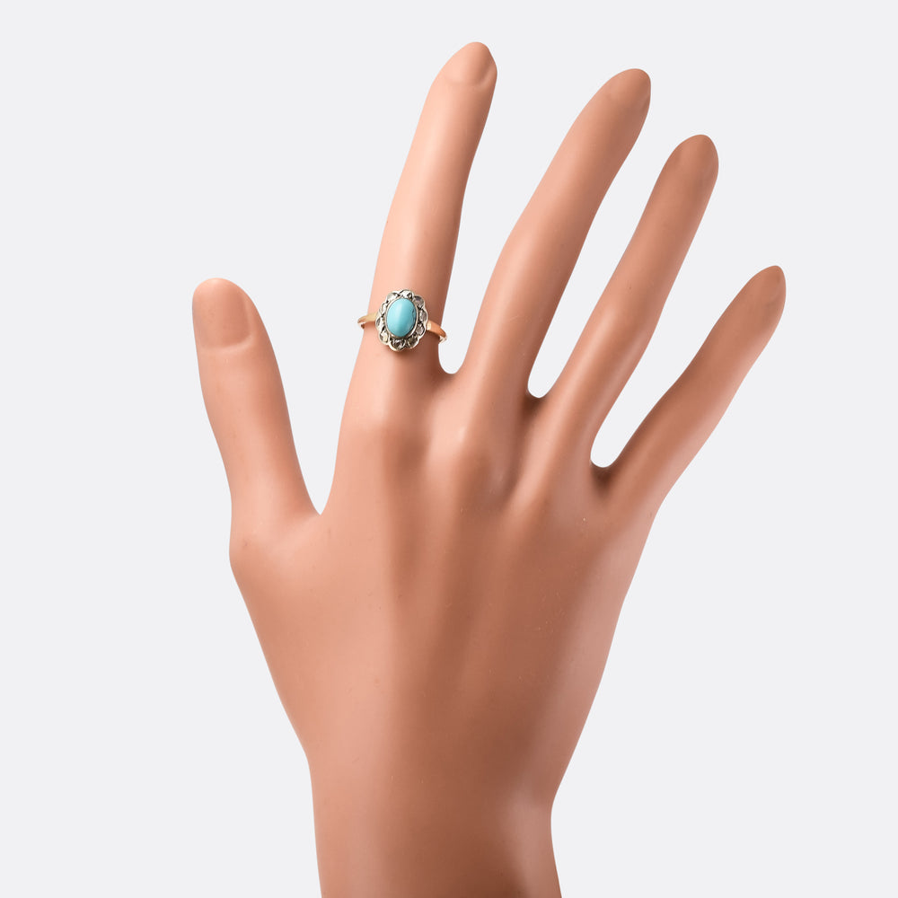 Victorian Turquoise & Rose Diamond Flower Ring