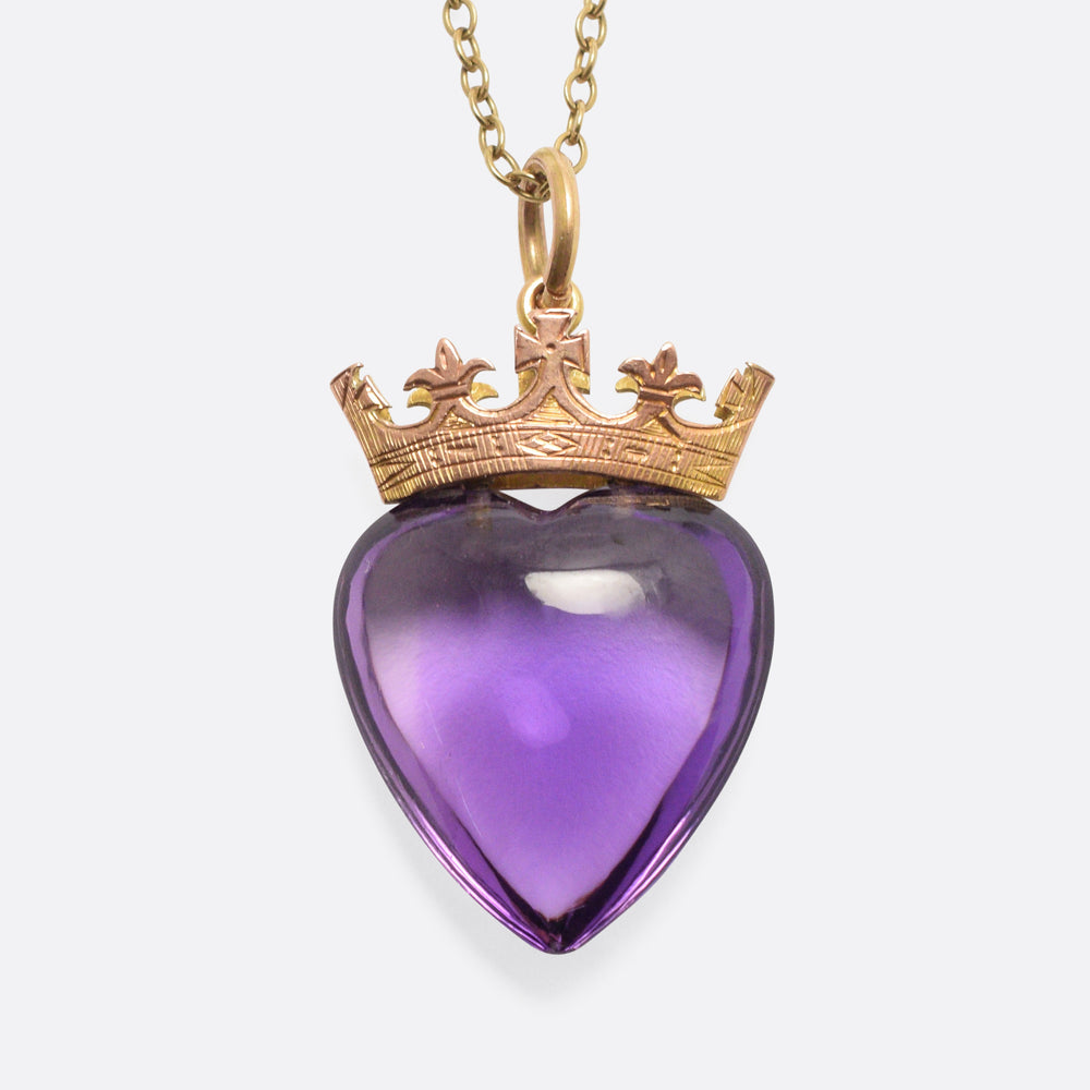Victorian Amethyst Crowned Heart Pendant