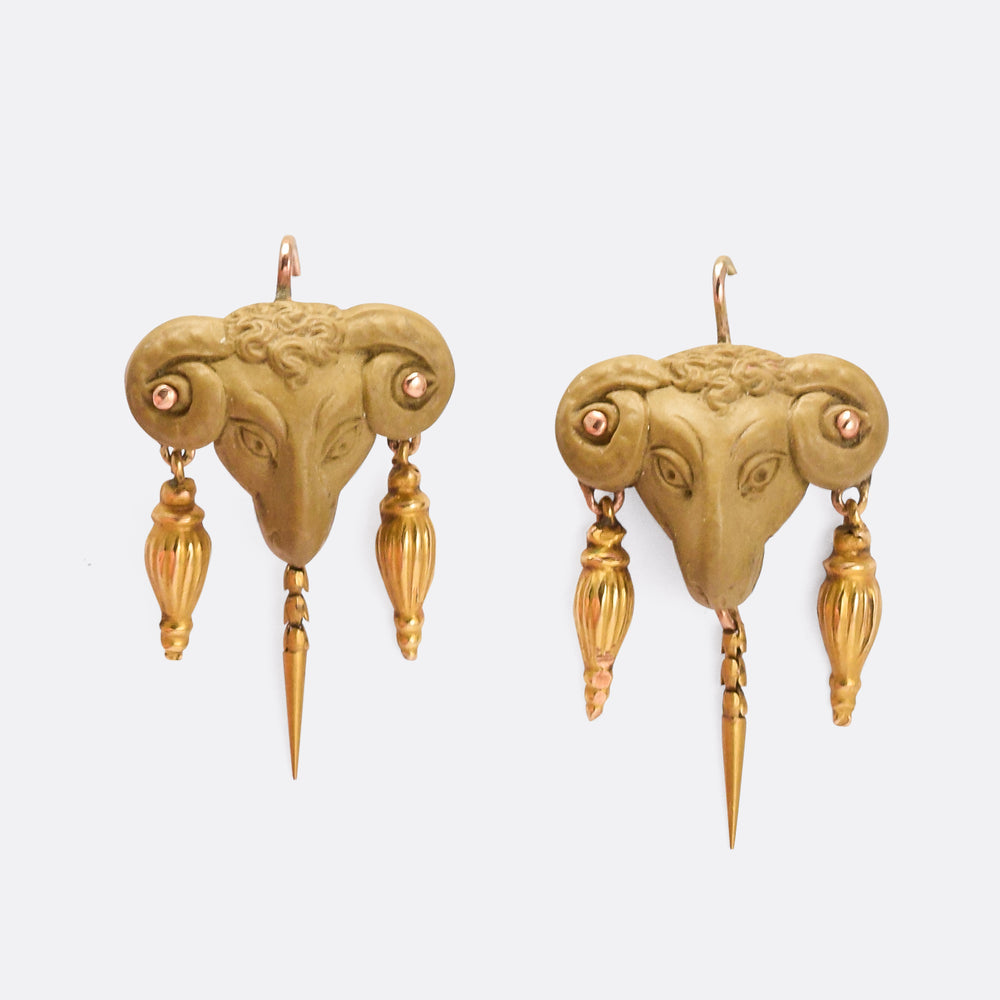 Victorian Archaeological Revival Ram's Head Earrings