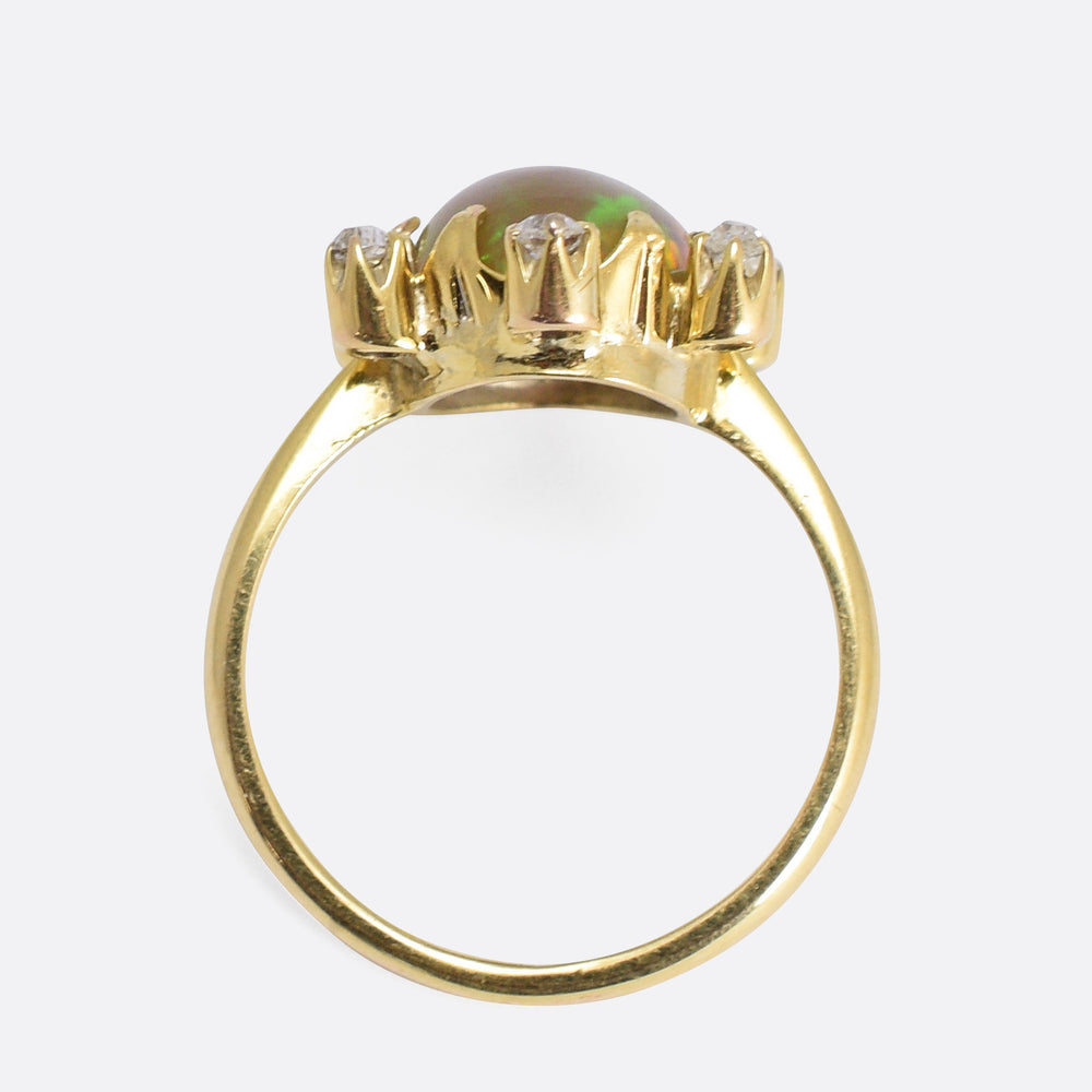Victorian Celestial Jelly Opal & Diamond Ring