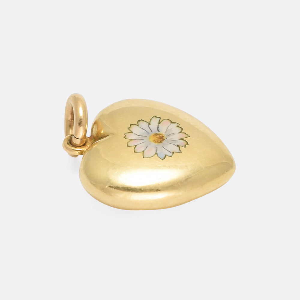 Victorian Daisy Puffed Heart Pendant
