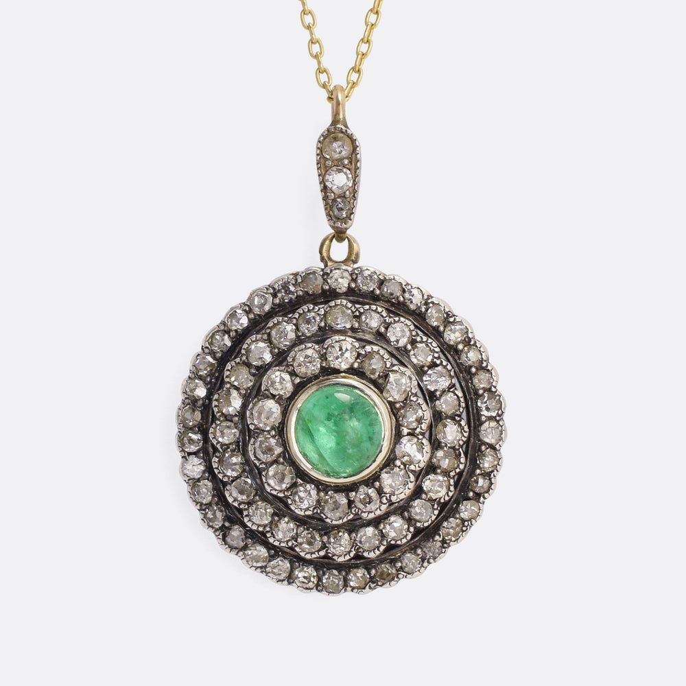 Victorian Diamond & Emerald Cluster Pendant