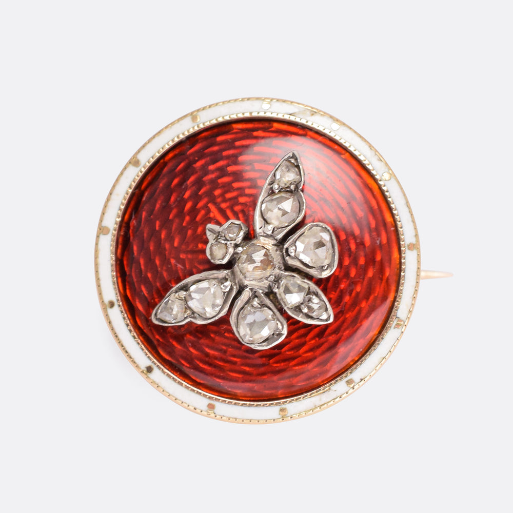 Victorian Diamond & Red Enamel Butterfly Brooch