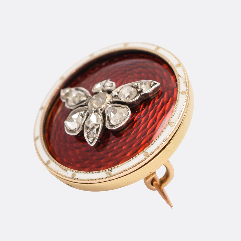 Victorian Diamond & Red Enamel Butterfly Brooch