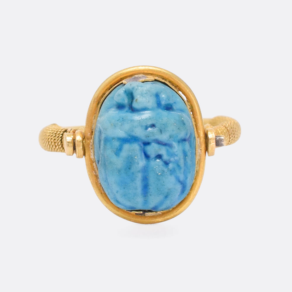 Victorian Egyptian Revival Faience Scarab Spinner Ring