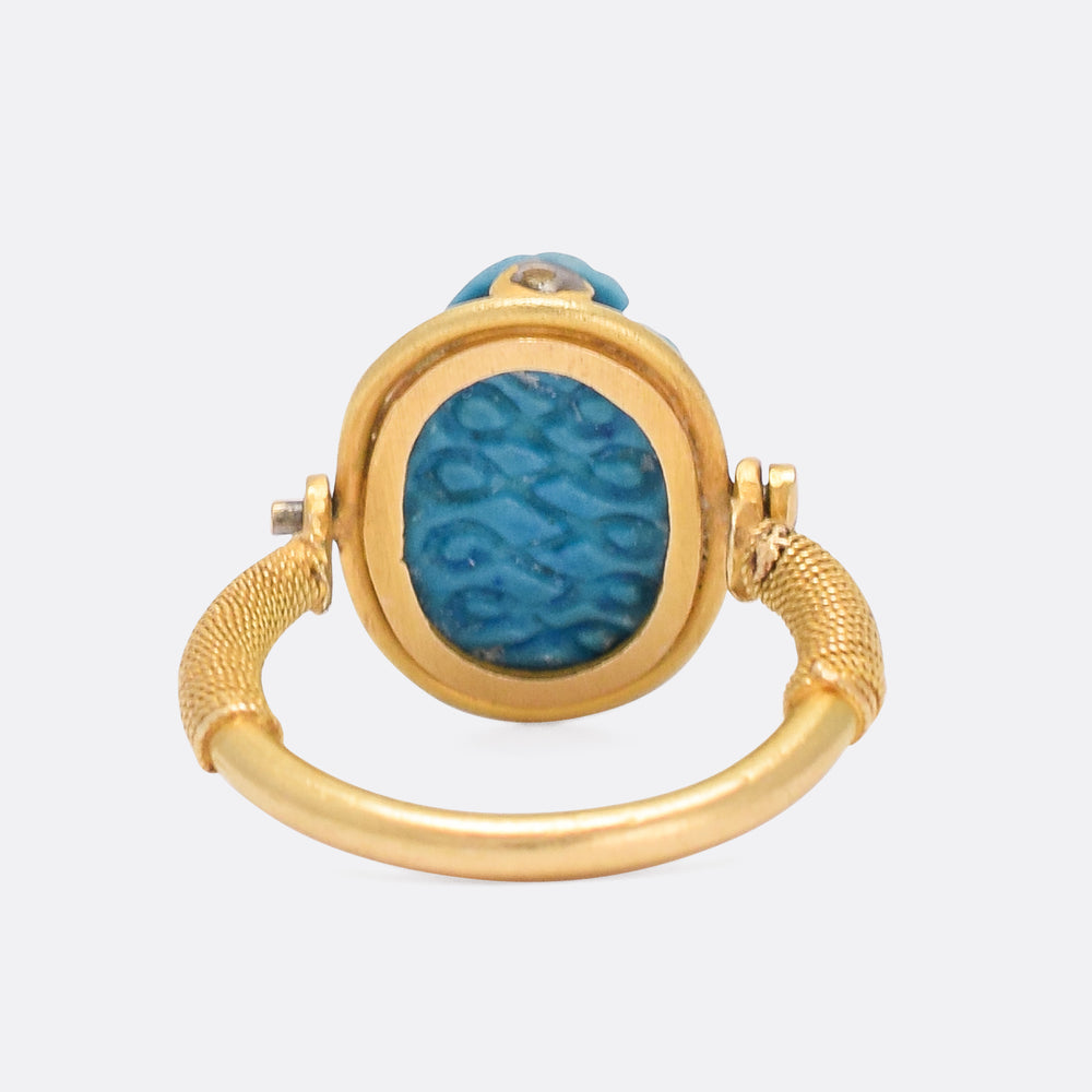 Victorian Egyptian Revival Faience Scarab Spinner Ring