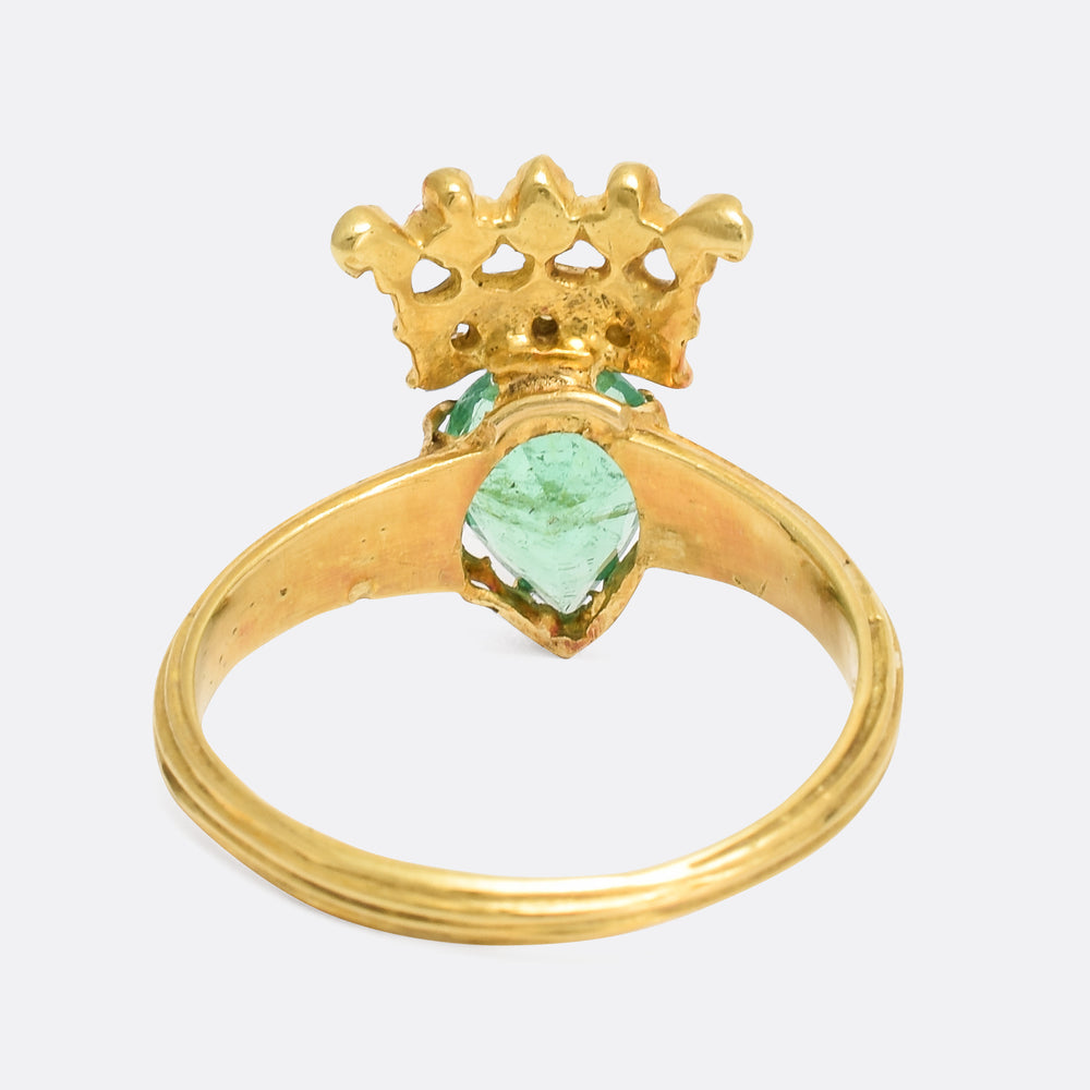 Victorian Emerald & Diamond Crowned Heart Ring