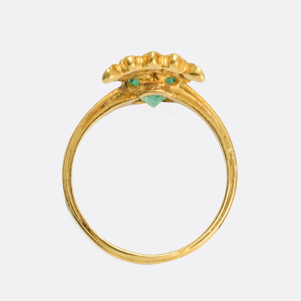 Victorian Emerald & Diamond Crowned Heart Ring