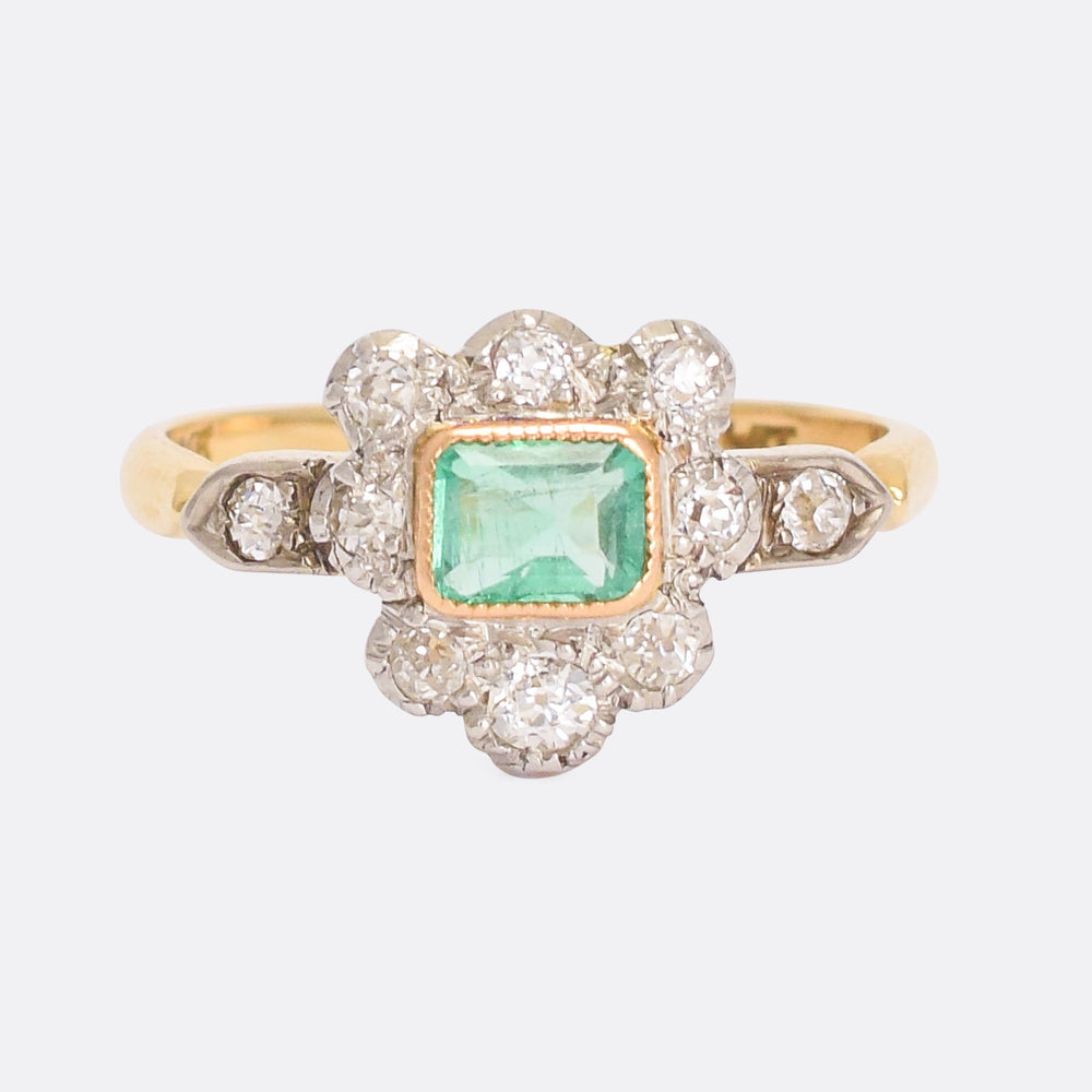 Victorian Emerald & Diamond Shield Cluster Ring