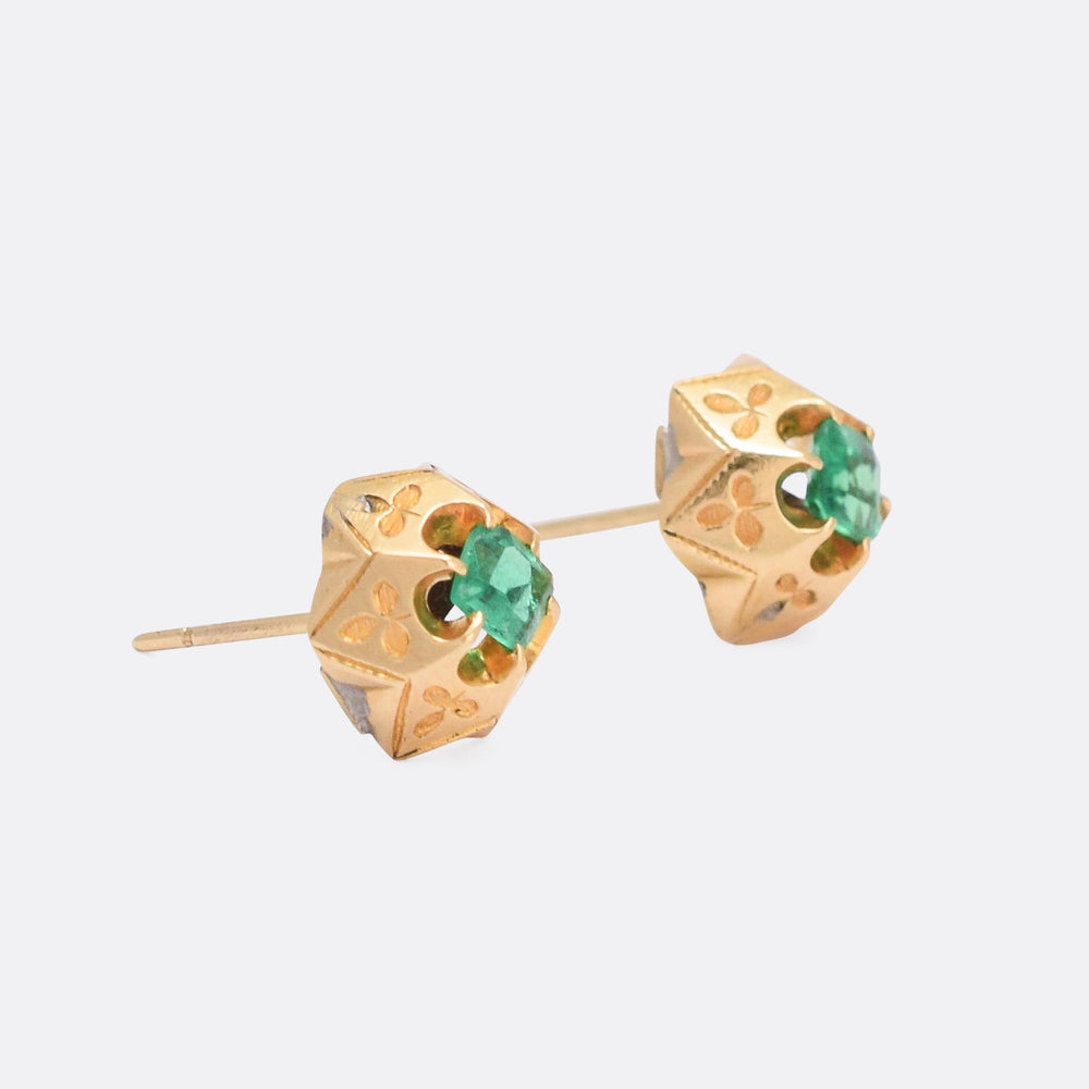 Victorian Emerald Star Stud Earrings