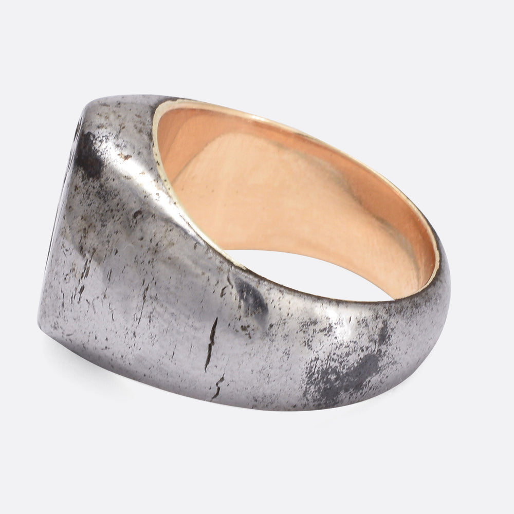 Victorian Gold & Steel Heraldic Signet Ring