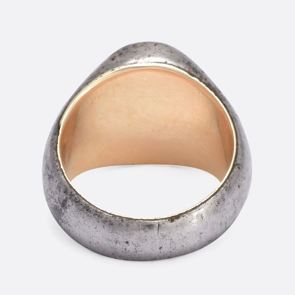 Victorian Gold & Steel Heraldic Signet Ring