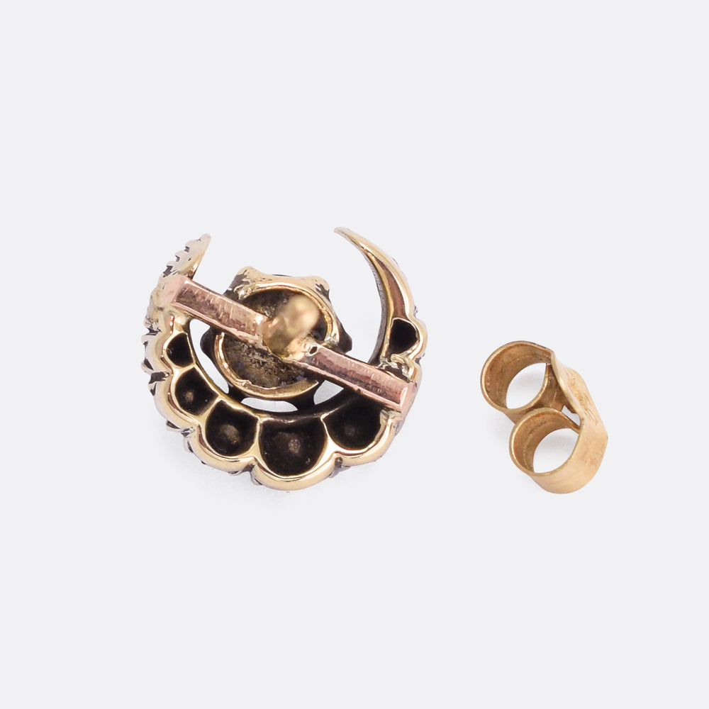 Victorian Moonstone & Diamond Crescent Stud Earring