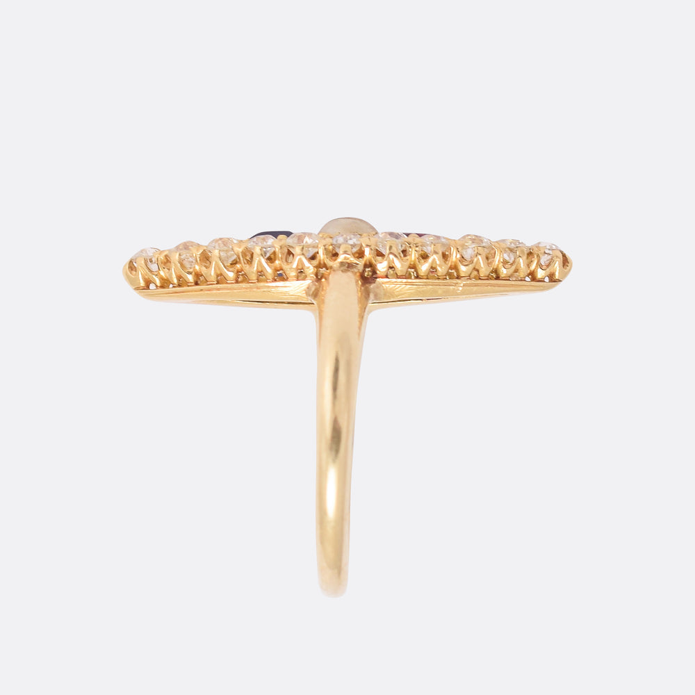Victorian Moonstone, Ruby, Sapphire & Diamond Marquise Ring