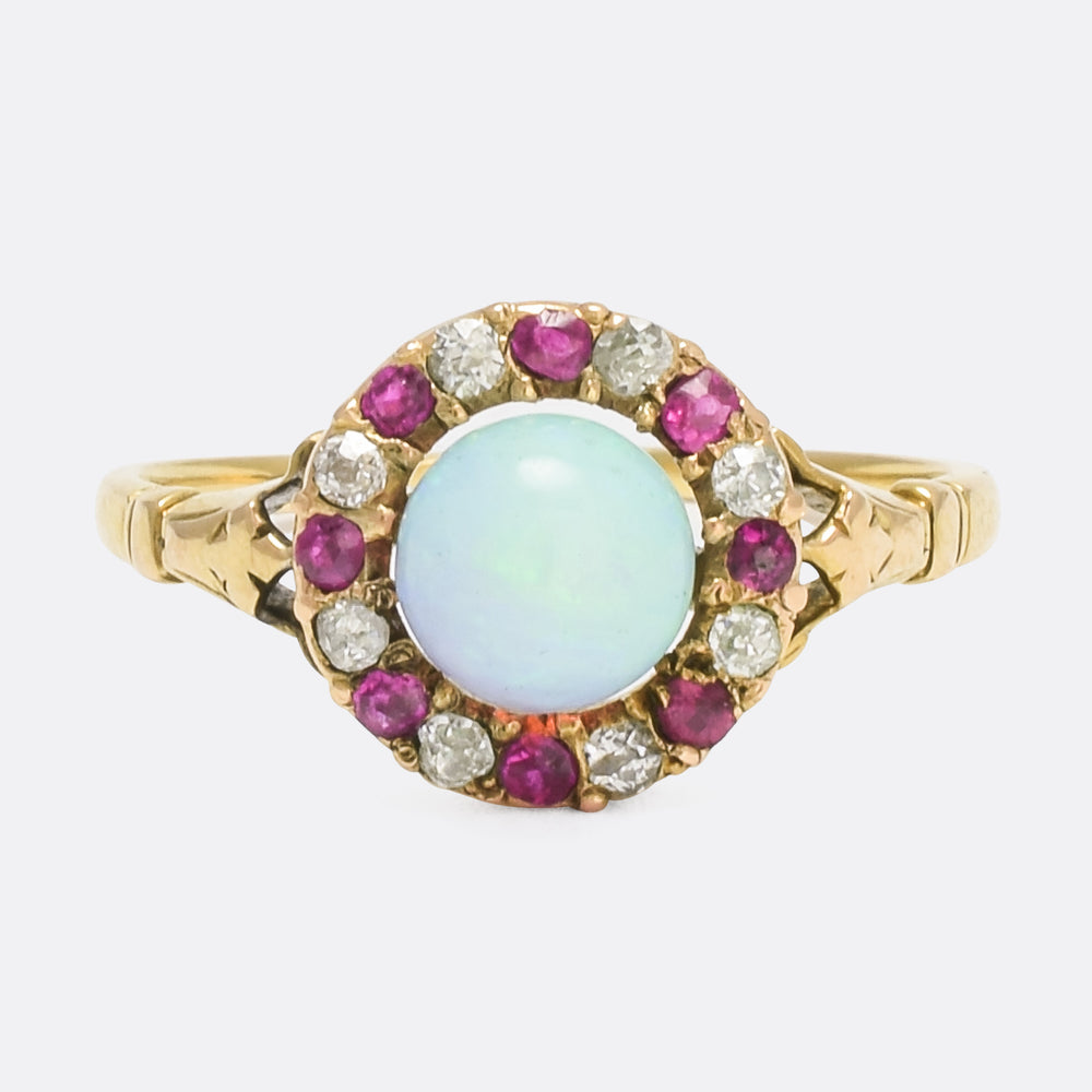 Victorian Opal, Ruby & Diamond Cluster Ring