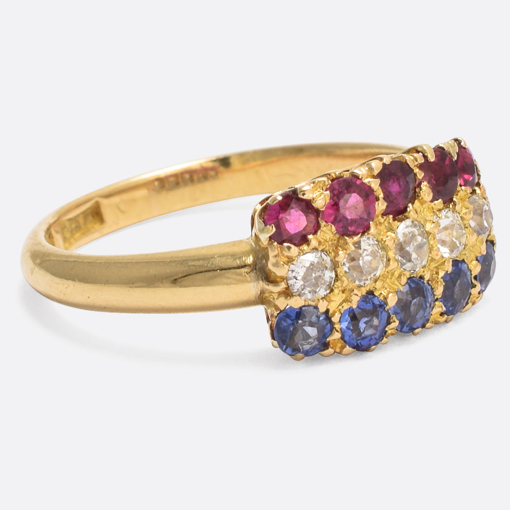 Victorian Red White & Blue Tricolor Ring