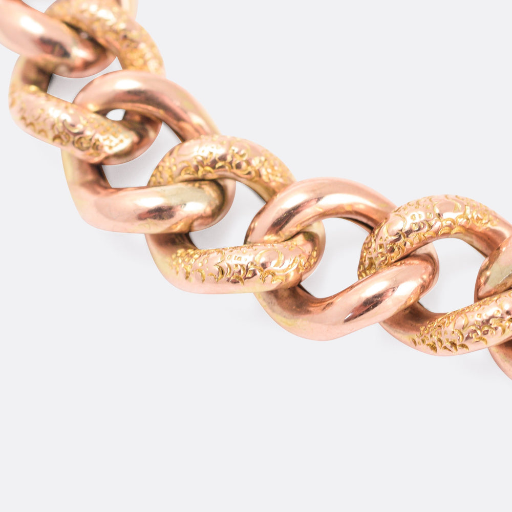 Victorian Rose Gold Curb-Link Heart Padlock Bracelet