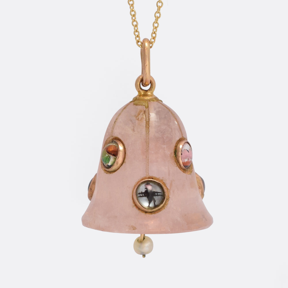 Victorian Rose Quartz Lucky Charms Bell Pendant