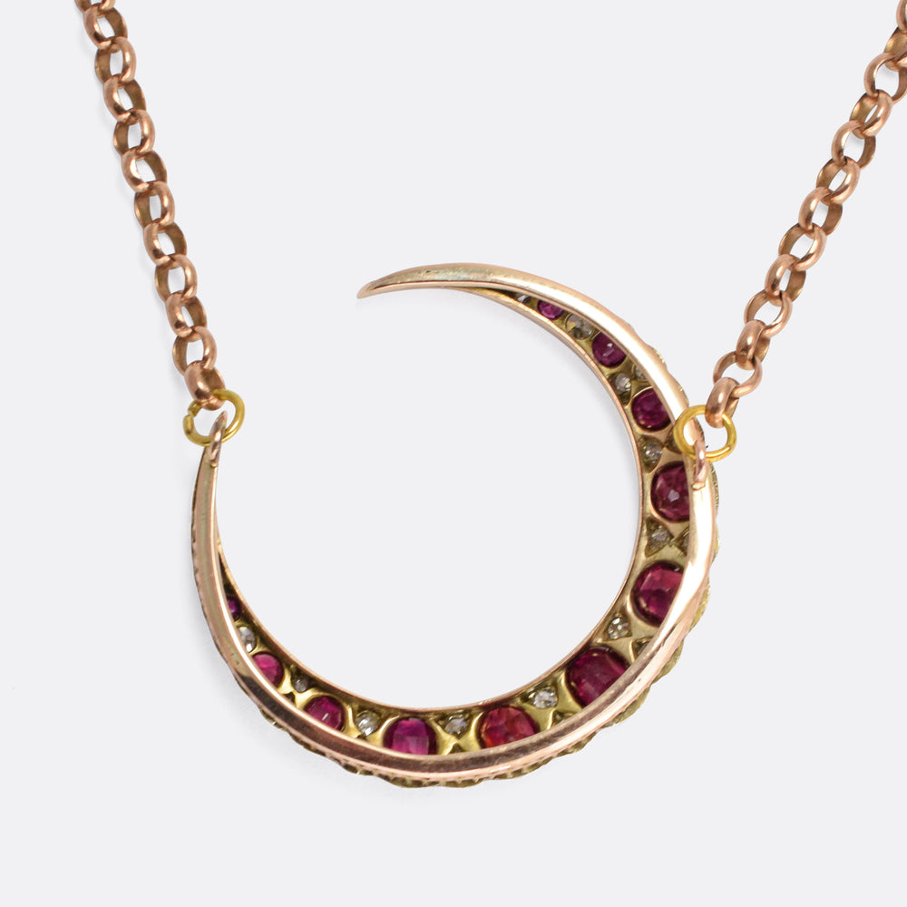 Victorian Ruby & Diamond Crescent Necklace