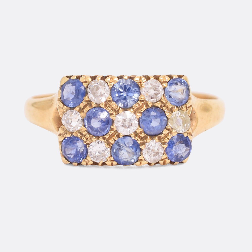 Victorian Sapphire & Diamond Chequerboard Ring
