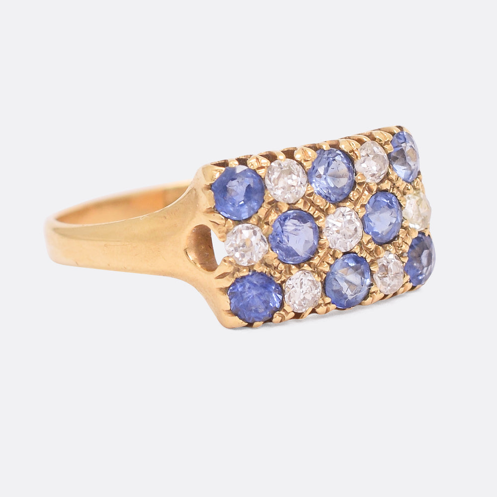 Victorian Sapphire & Diamond Chequerboard Ring