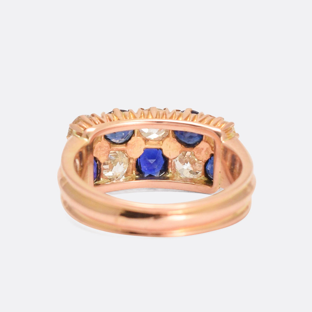 Victorian Sapphire & Diamond Rose Gold Chequerboard Ring