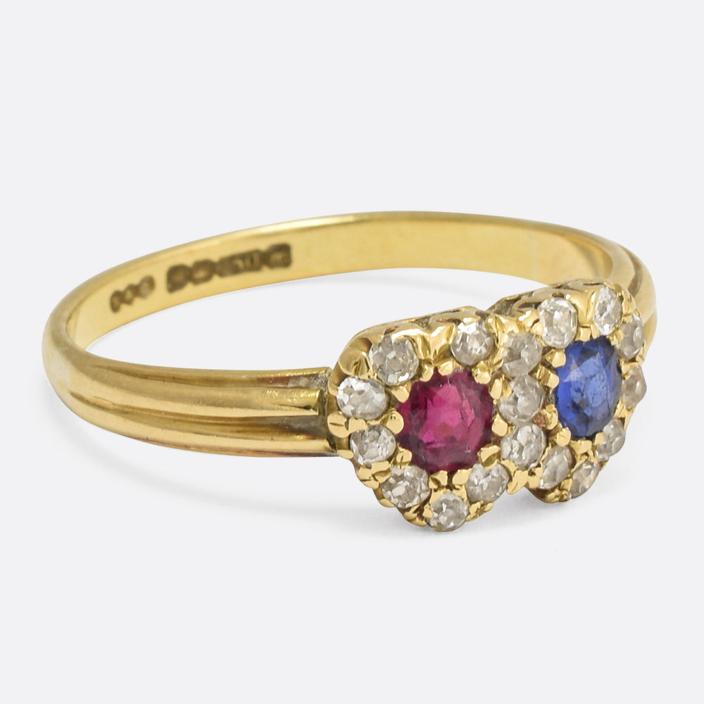 Victorian Sapphire & Ruby Double Heart Ring