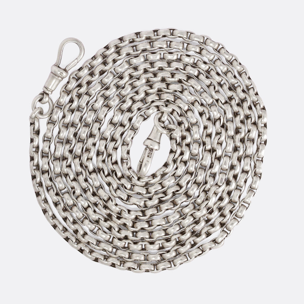 Victorian Silver Long Guard Chain Necklace