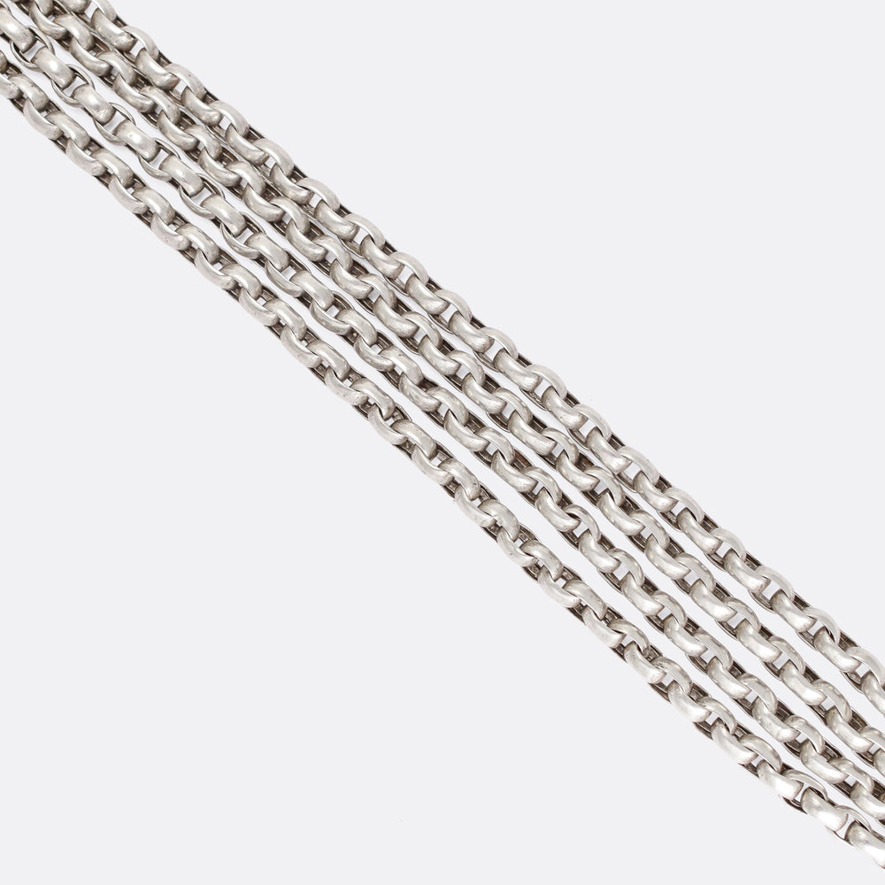 Victorian Silver Long Guard Chain Necklace