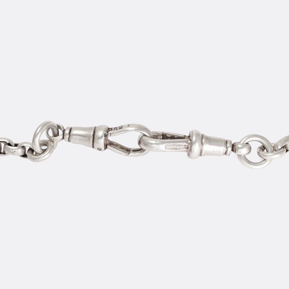 Victorian Silver Long Guard Chain Necklace