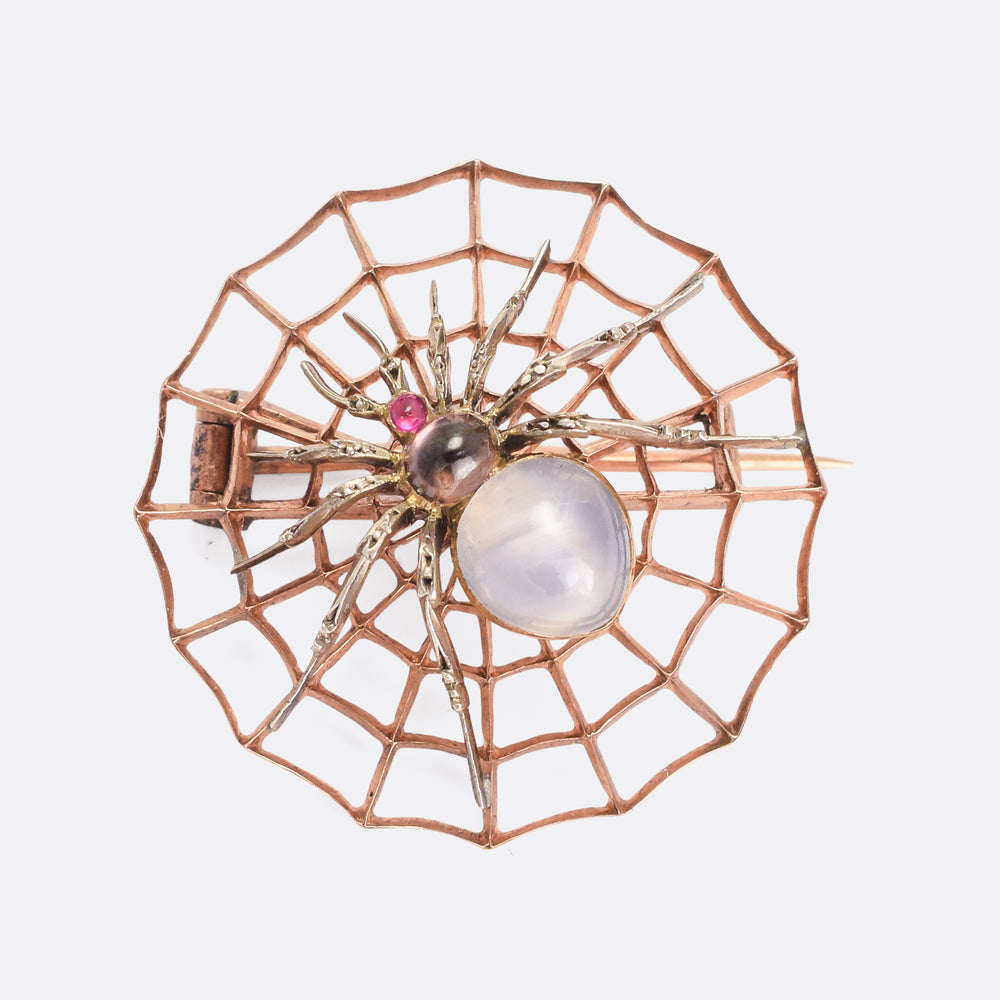 Victorian Star Sapphire Spider & Web Brooch by Carlo Giuliano