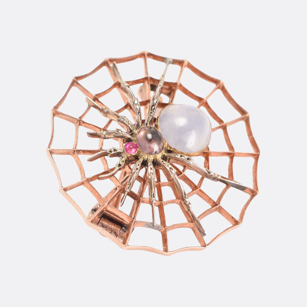 Victorian Star Sapphire Spider & Web Brooch by Carlo Giuliano