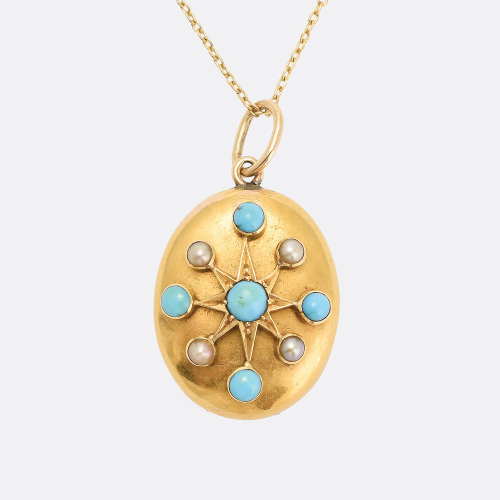 Victorian Turquoise & Pearl Star Pendant