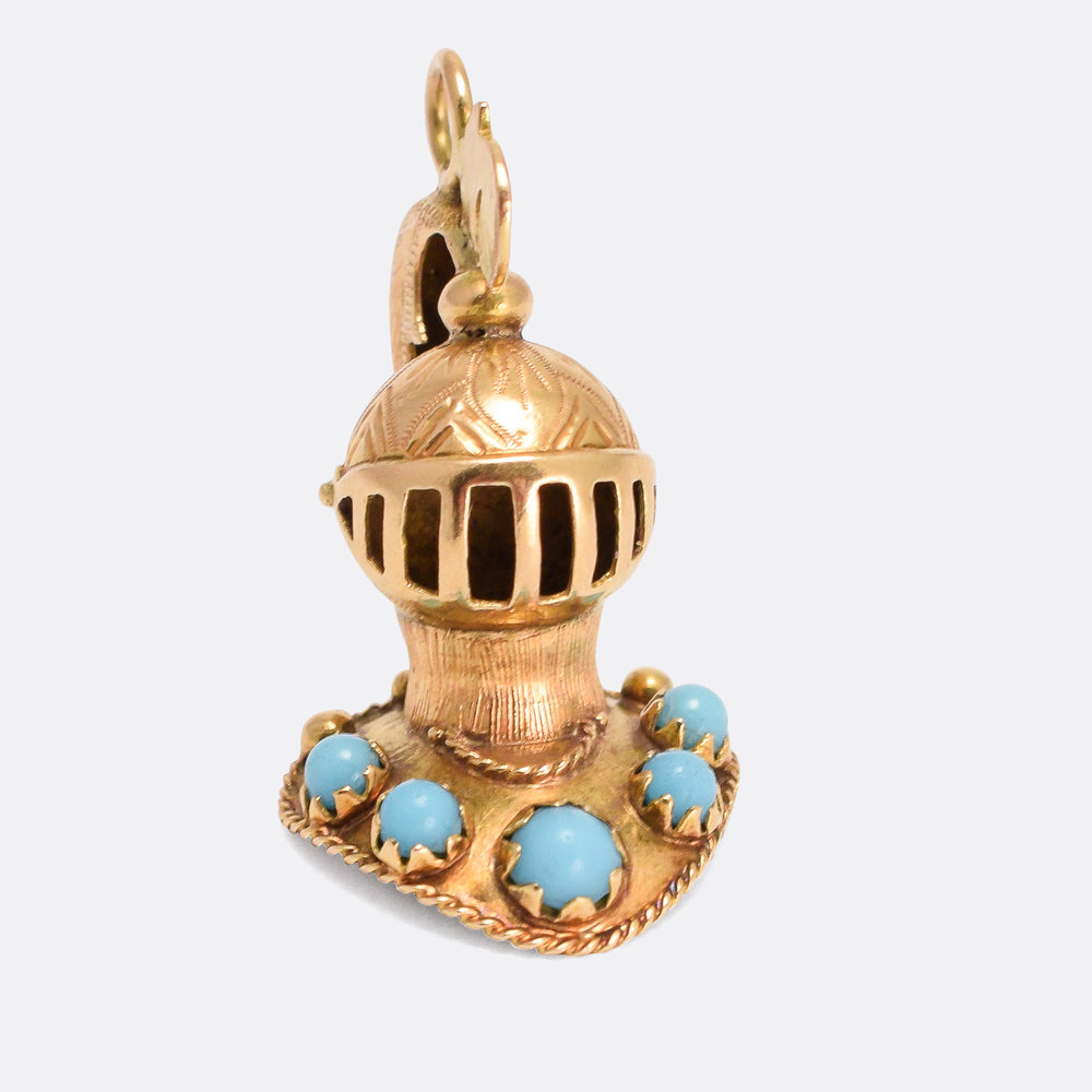 Victorian Turquoise Set Knight's Helm Pendant