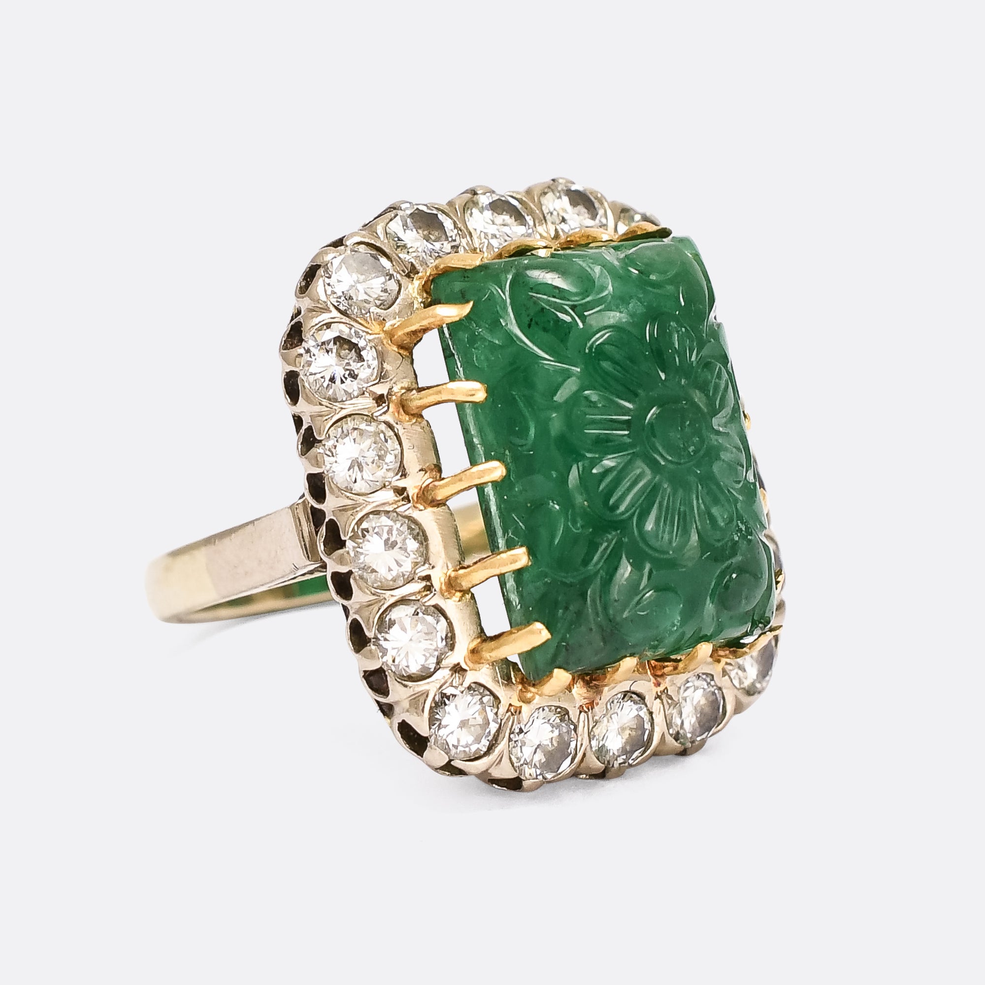 Vintage 11.2ct Carved Emerald Cabochon Cluster Ring Butter Lane