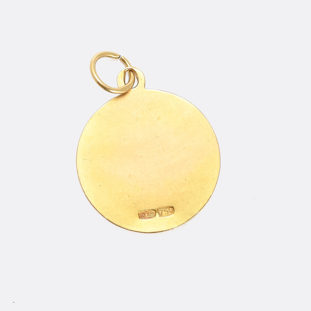 Vintage 18k Gold Enamelled Gemini Medallion