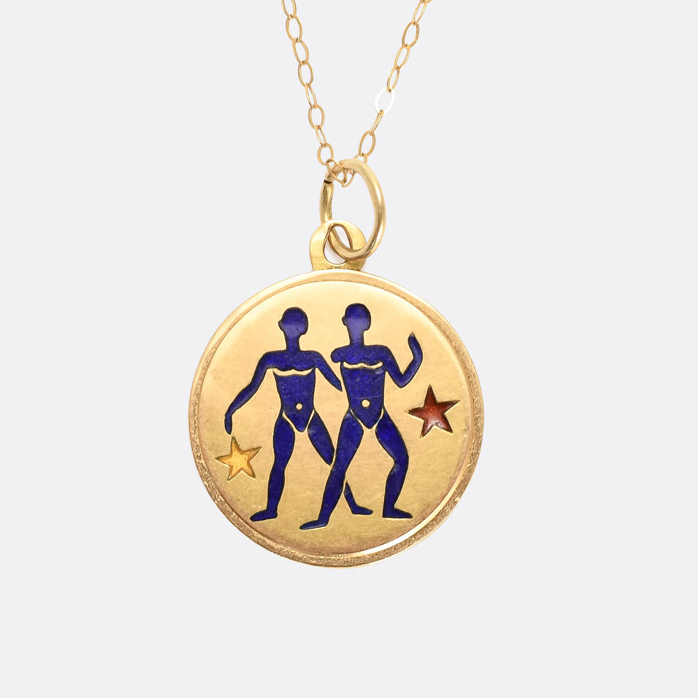 Vintage 18k Gold Enamelled Gemini Medallion