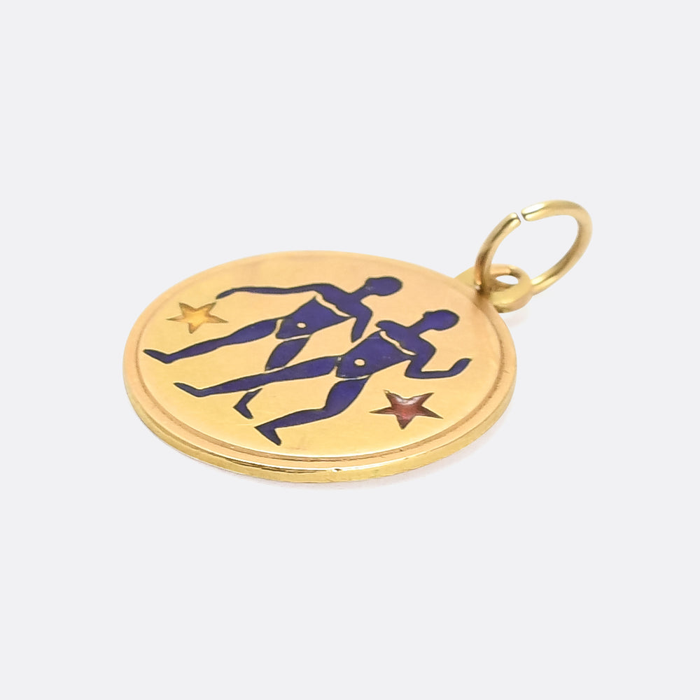 Vintage 18k Gold Enamelled Gemini Medallion