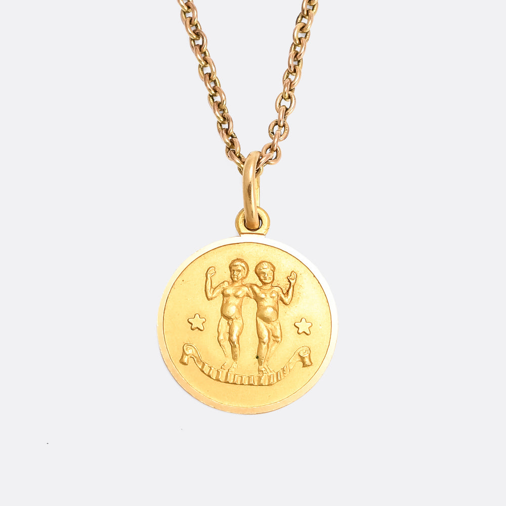Vintage 18k Gold Gemini Zodiac Pendant