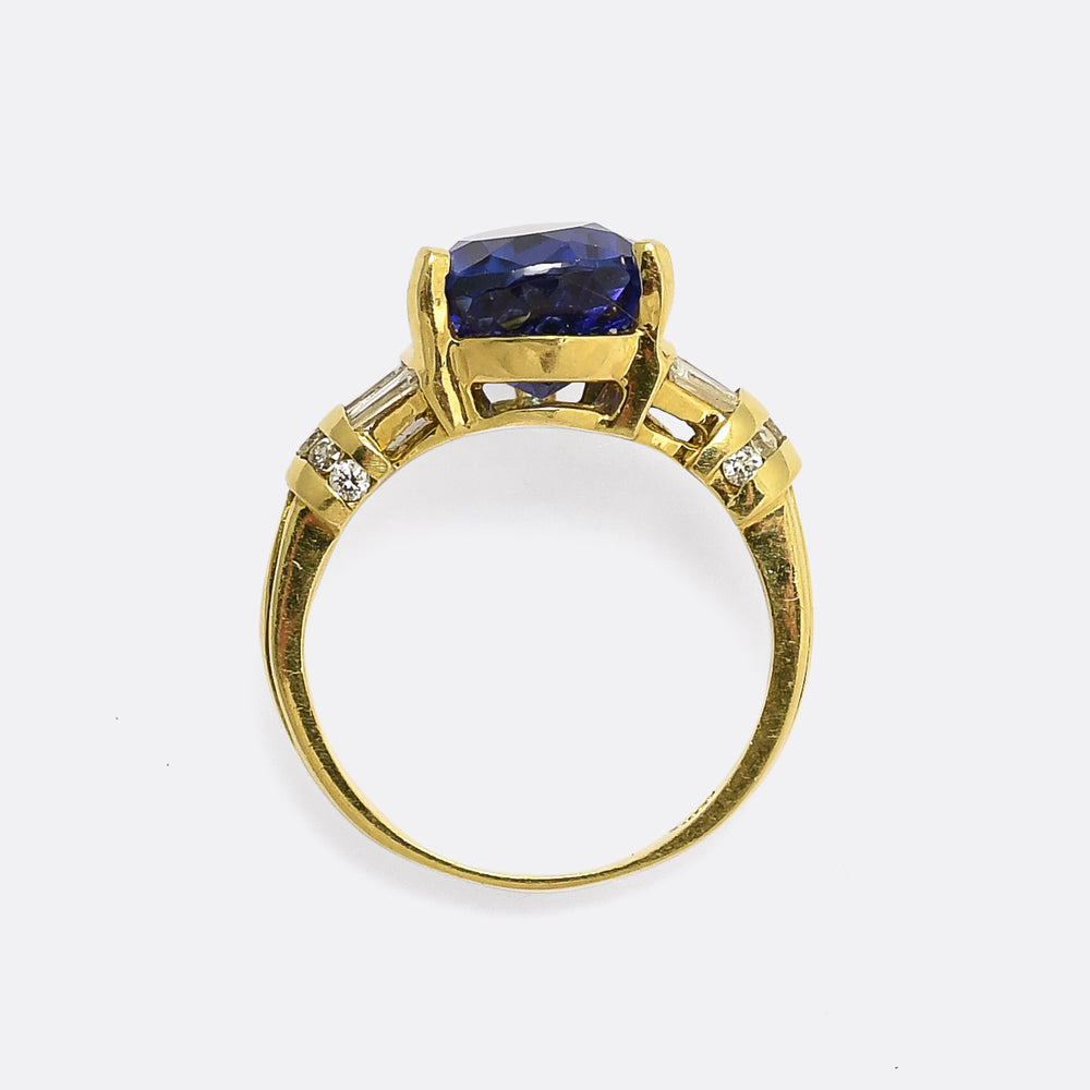 Vintage 4.85ct Pear Cut Tanzanite & Diamond Solitaire Ring