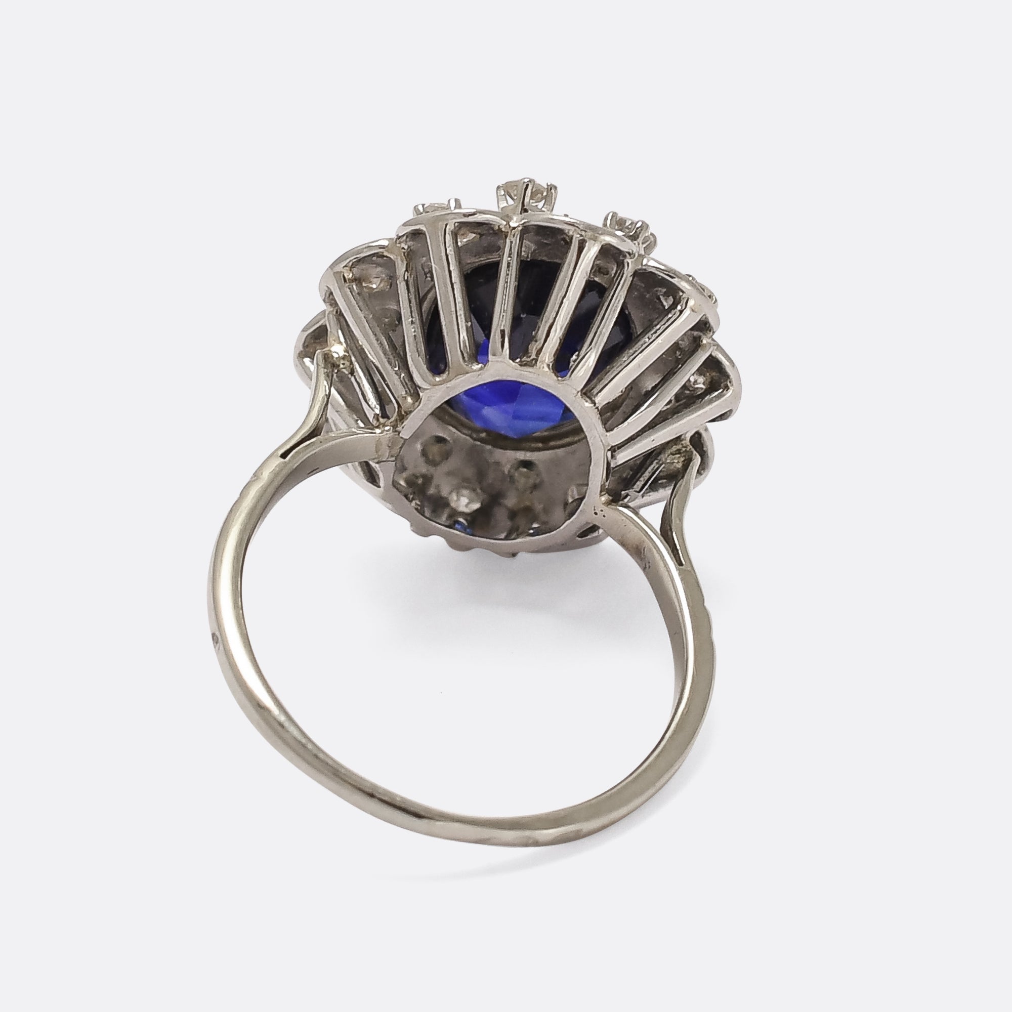 Vintage 5.4ct Sapphire Diamond Flower Cluster Ring Butter Lane Antiques