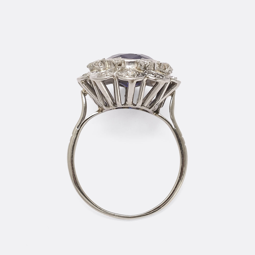 Vintage 5.4ct Sapphire & Diamond Flower Cluster Ring