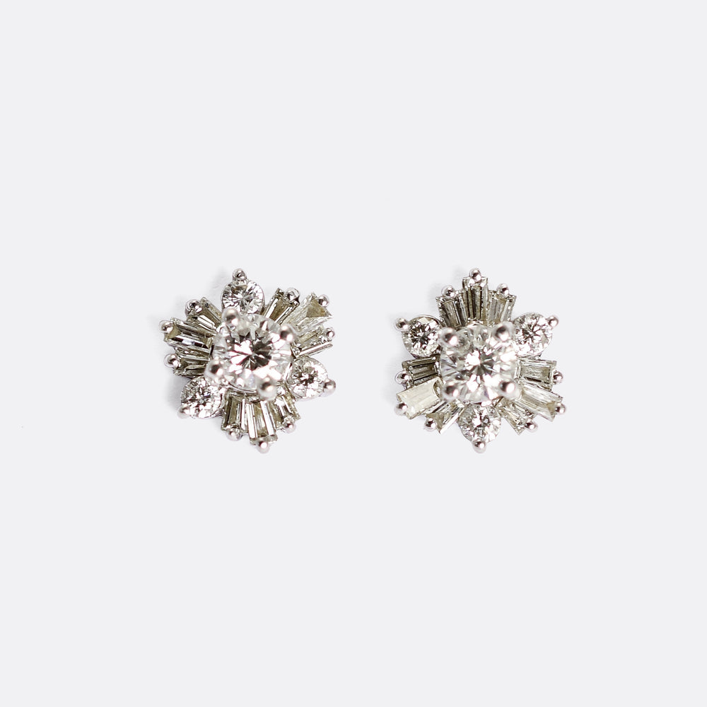 Vintage Diamond Ballerina Cluster Earrings
